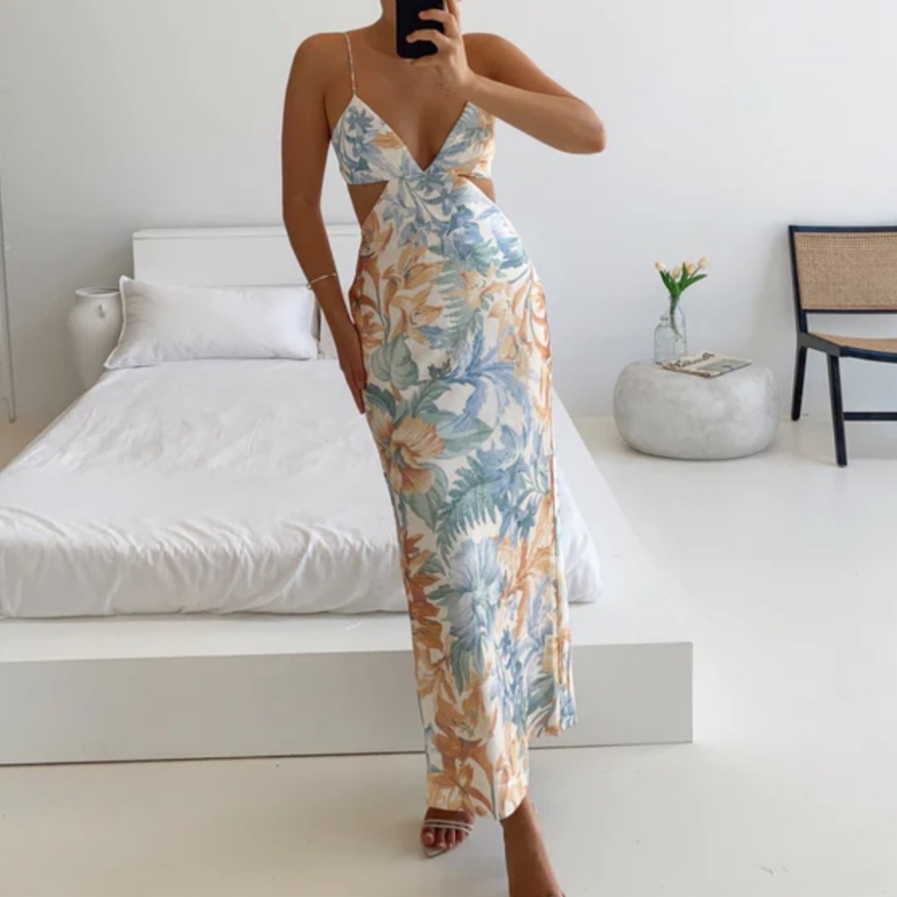 Anthropologie Floral Maxi Dress in Blue and Orange